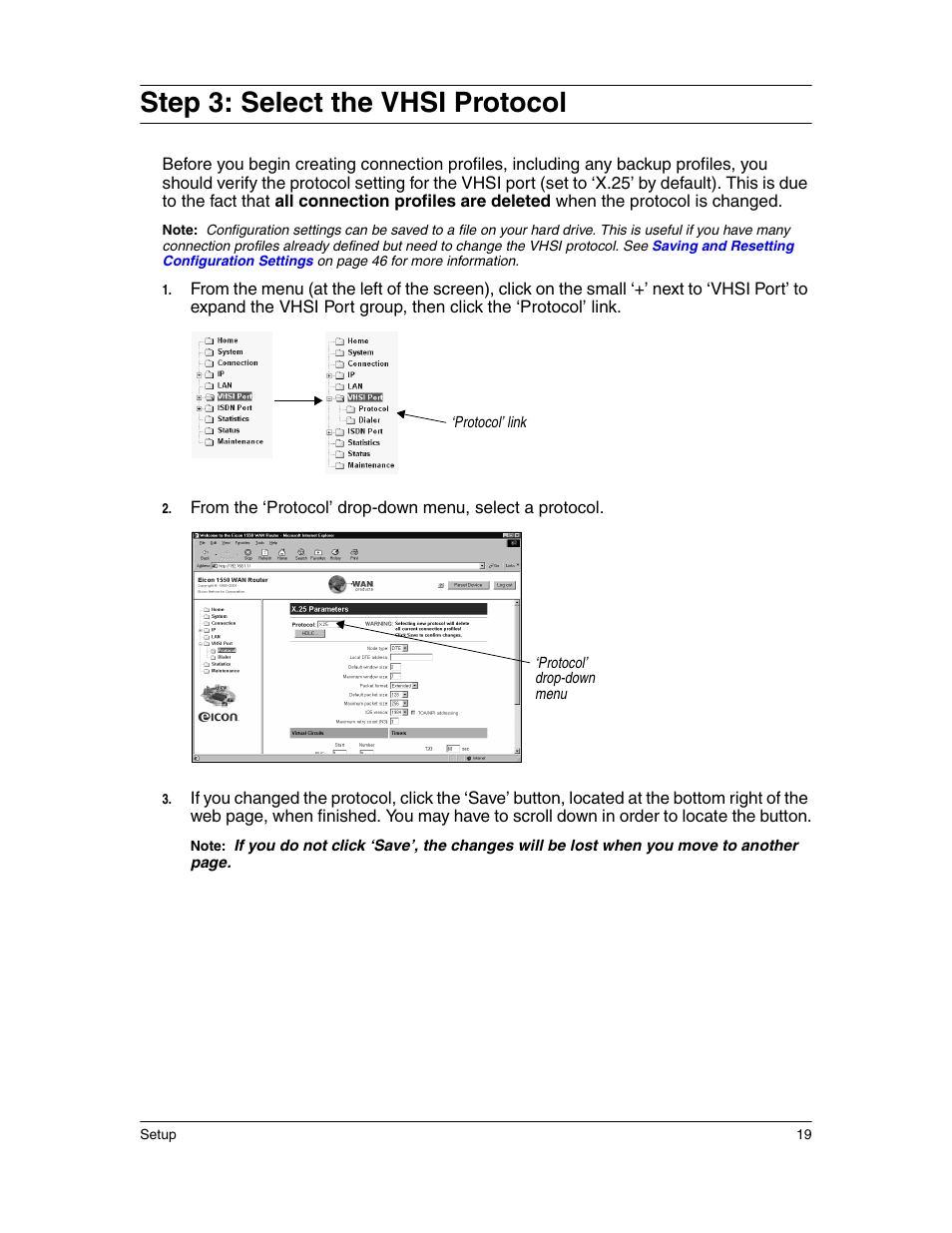 Step 3: select the vhsi protocol | Eicon Networks 1550 User Manual | Page 19 / 157