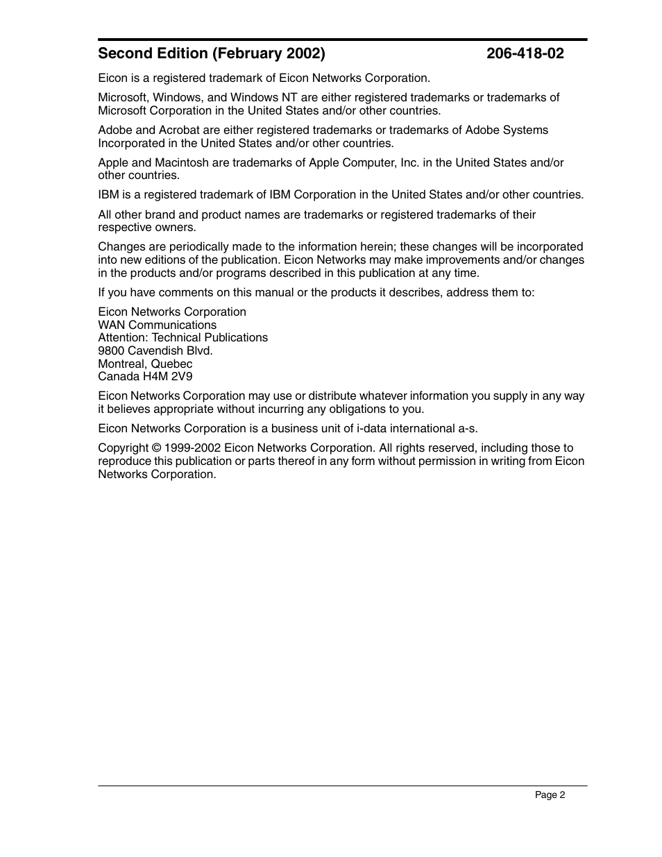 Eicon Networks 1550 User Manual | Page 2 / 157