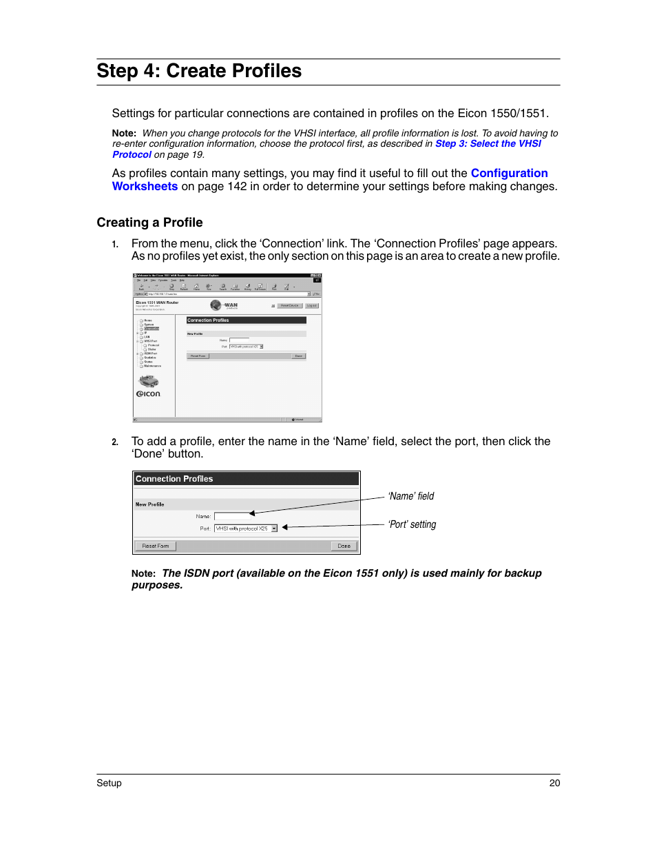 Step 4: create profiles | Eicon Networks 1550 User Manual | Page 20 / 157