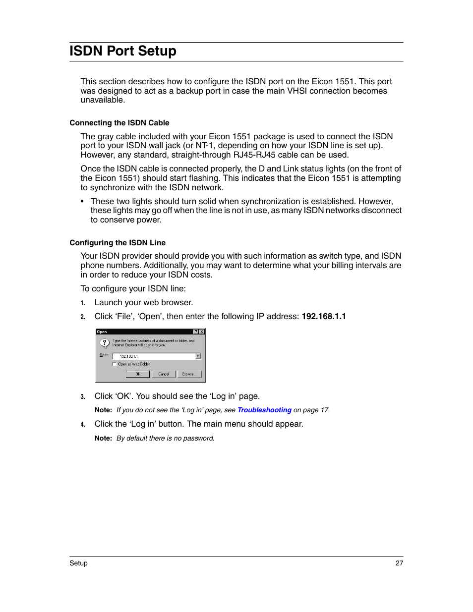 Isdn port setup | Eicon Networks 1550 User Manual | Page 27 / 157
