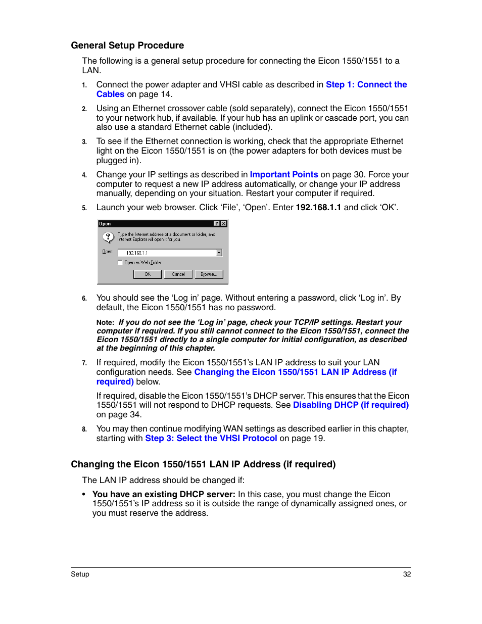 General setup procedure | Eicon Networks 1550 User Manual | Page 32 / 157