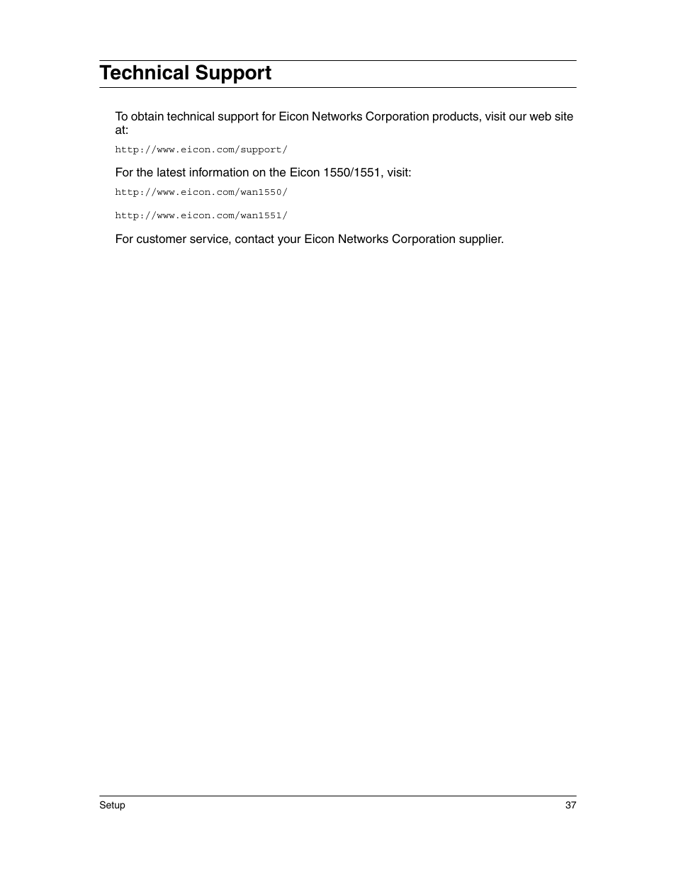 Technical support | Eicon Networks 1550 User Manual | Page 37 / 157