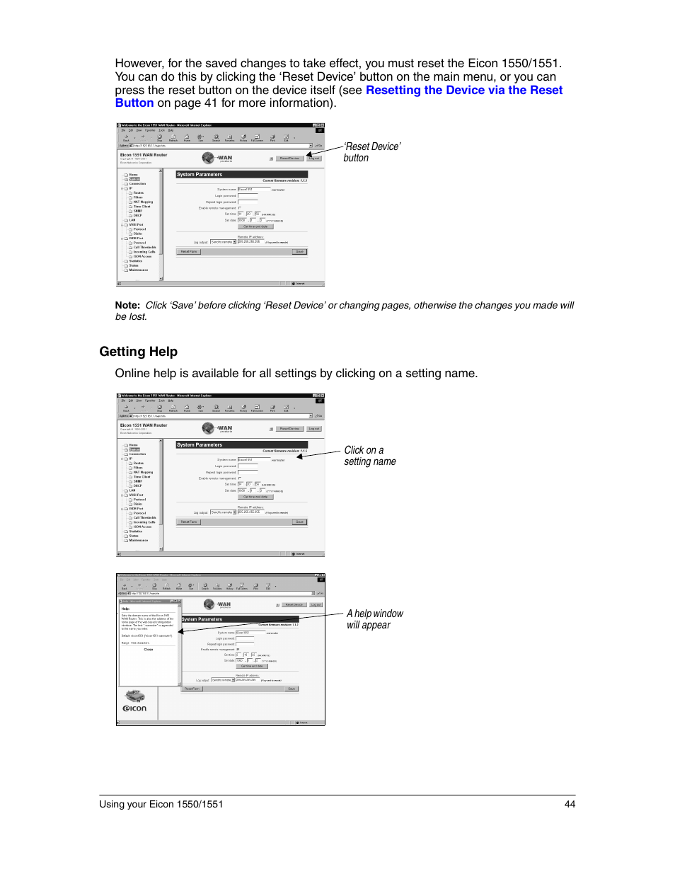 Eicon Networks 1550 User Manual | Page 44 / 157