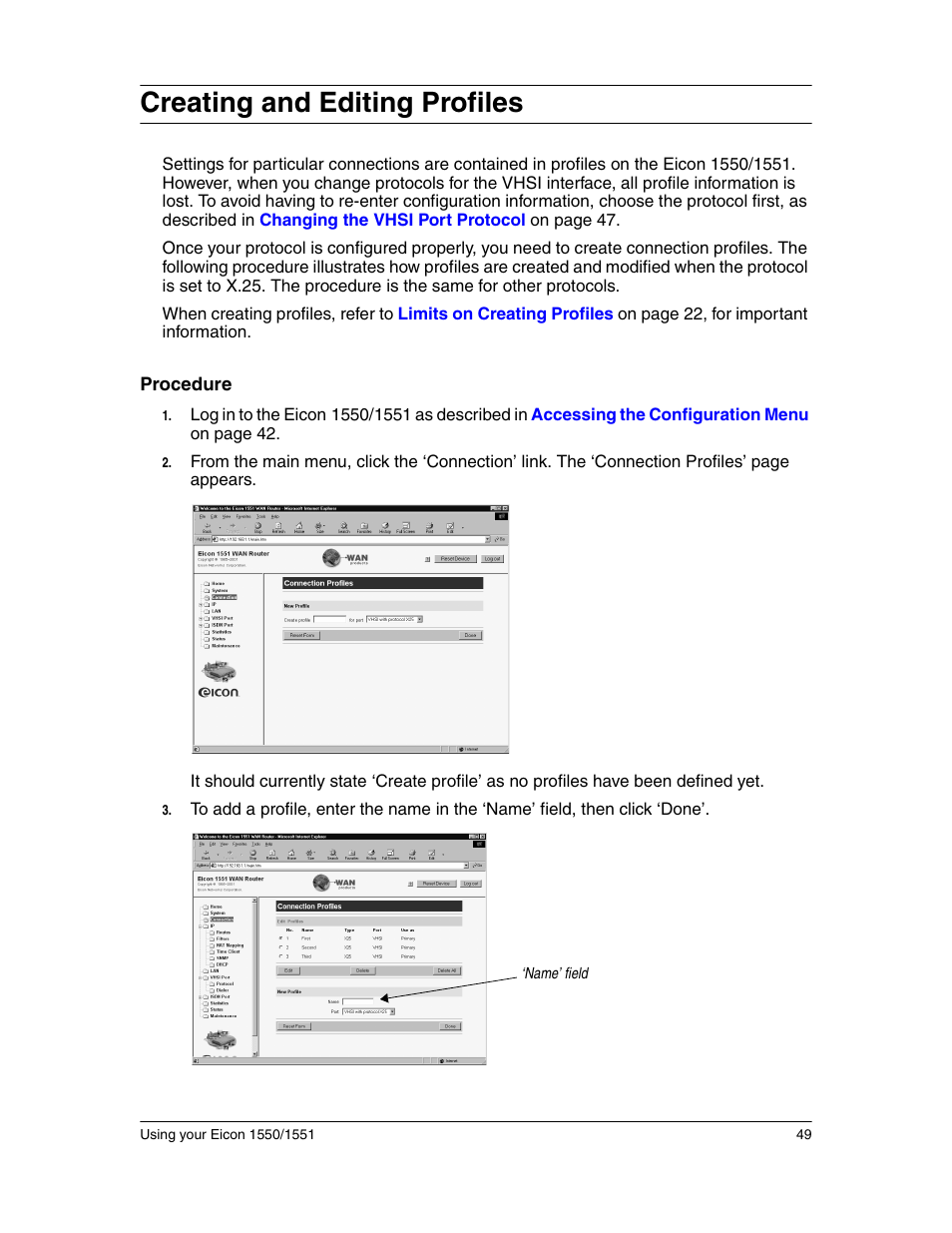 Creating and editing profiles | Eicon Networks 1550 User Manual | Page 49 / 157