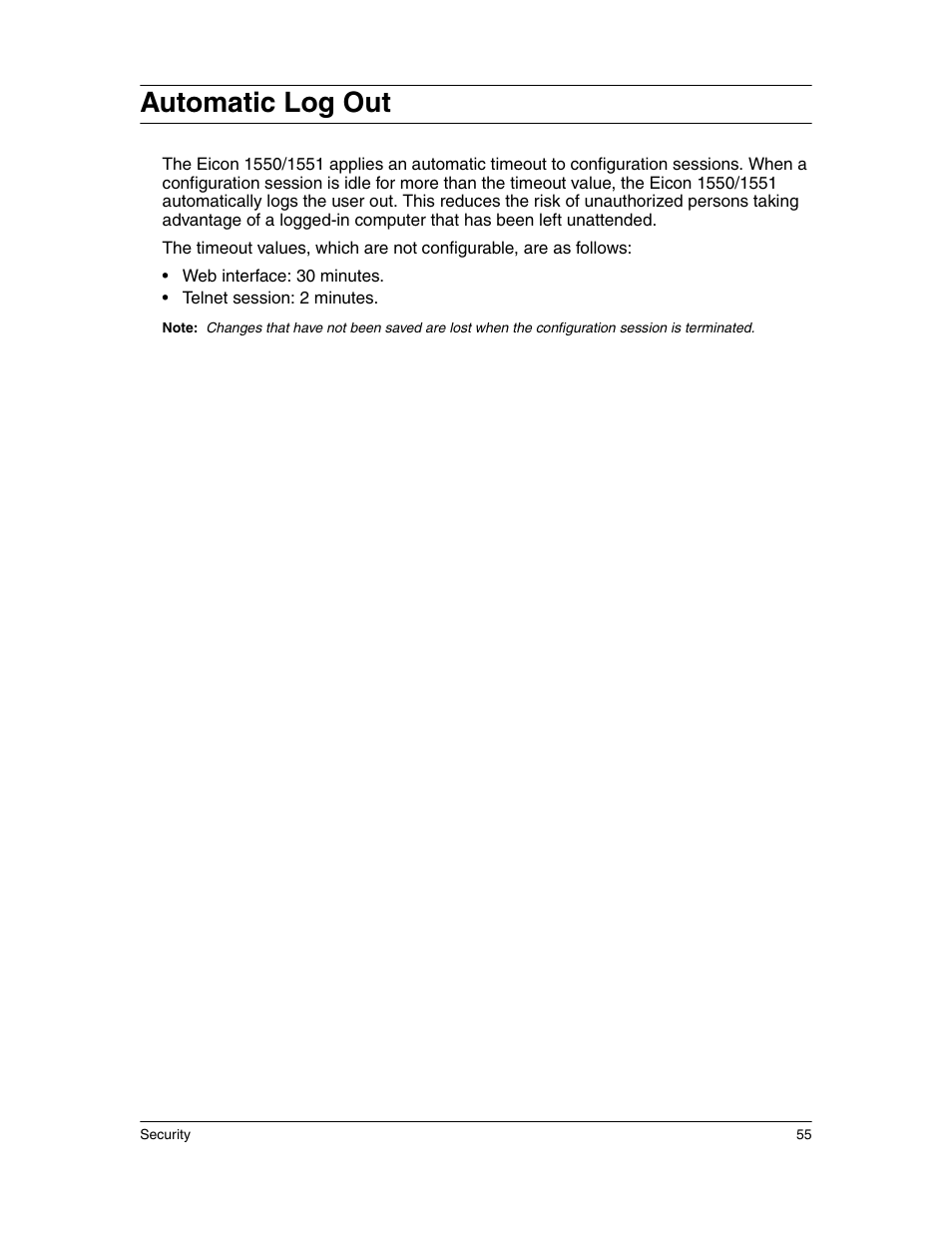 Automatic log out | Eicon Networks 1550 User Manual | Page 55 / 157
