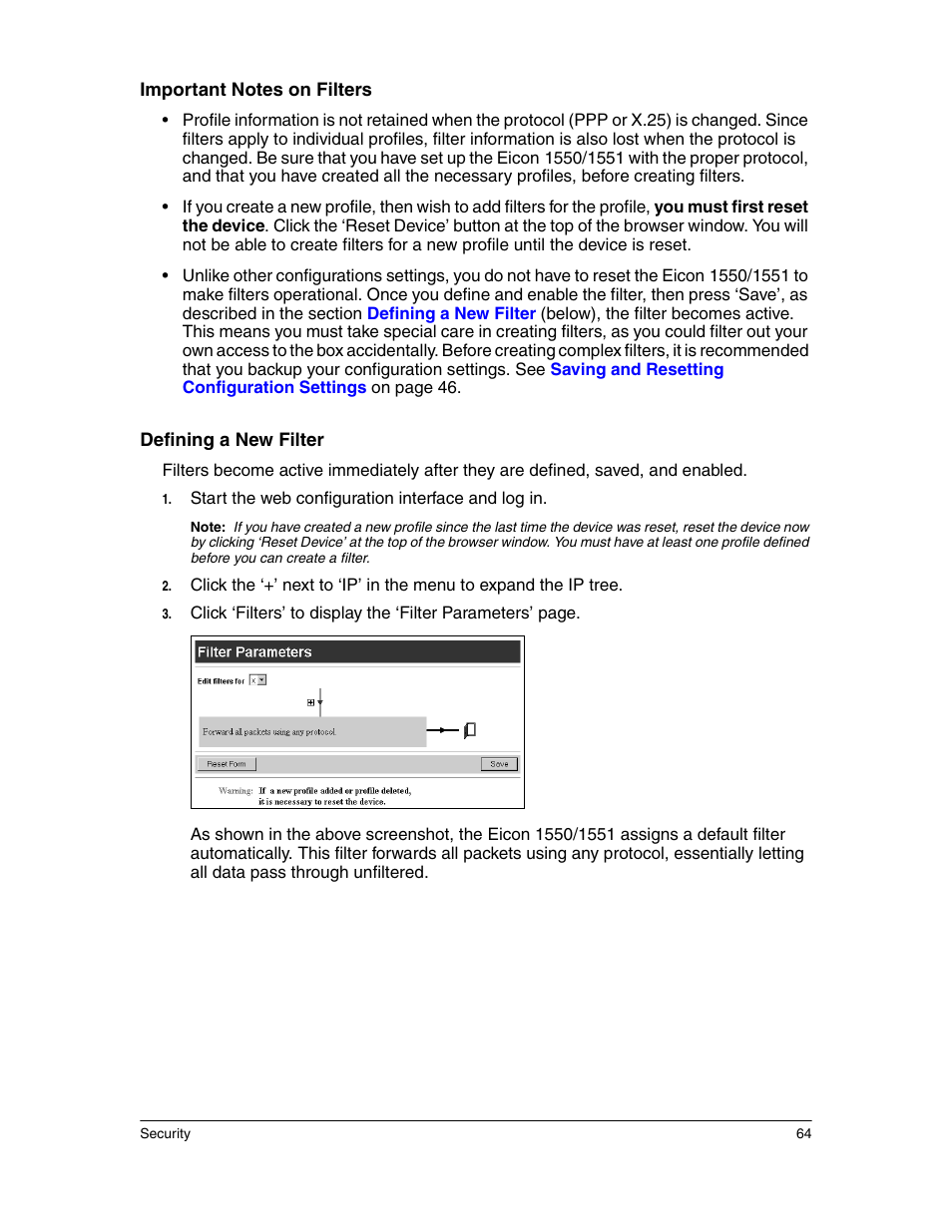 Defining a new filter | Eicon Networks 1550 User Manual | Page 64 / 157