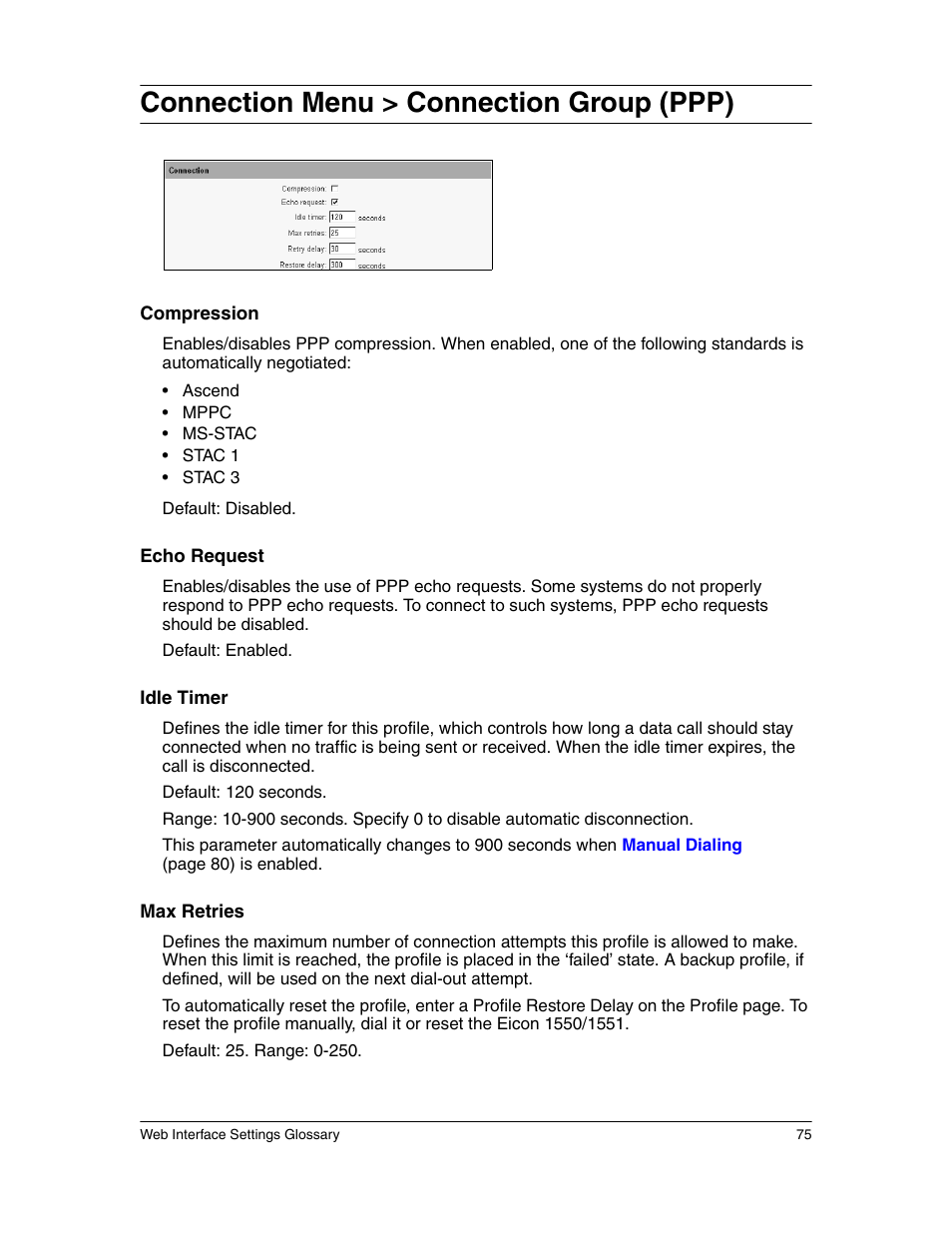 Connection menu > connection group (ppp) | Eicon Networks 1550 User Manual | Page 75 / 157