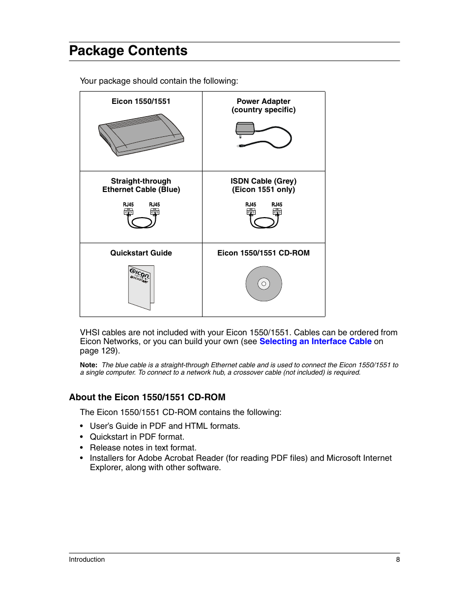 Package contents | Eicon Networks 1550 User Manual | Page 8 / 157