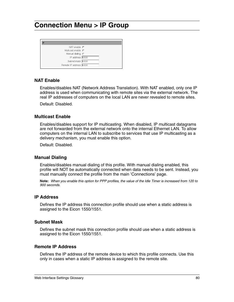 Connection menu > ip group | Eicon Networks 1550 User Manual | Page 80 / 157
