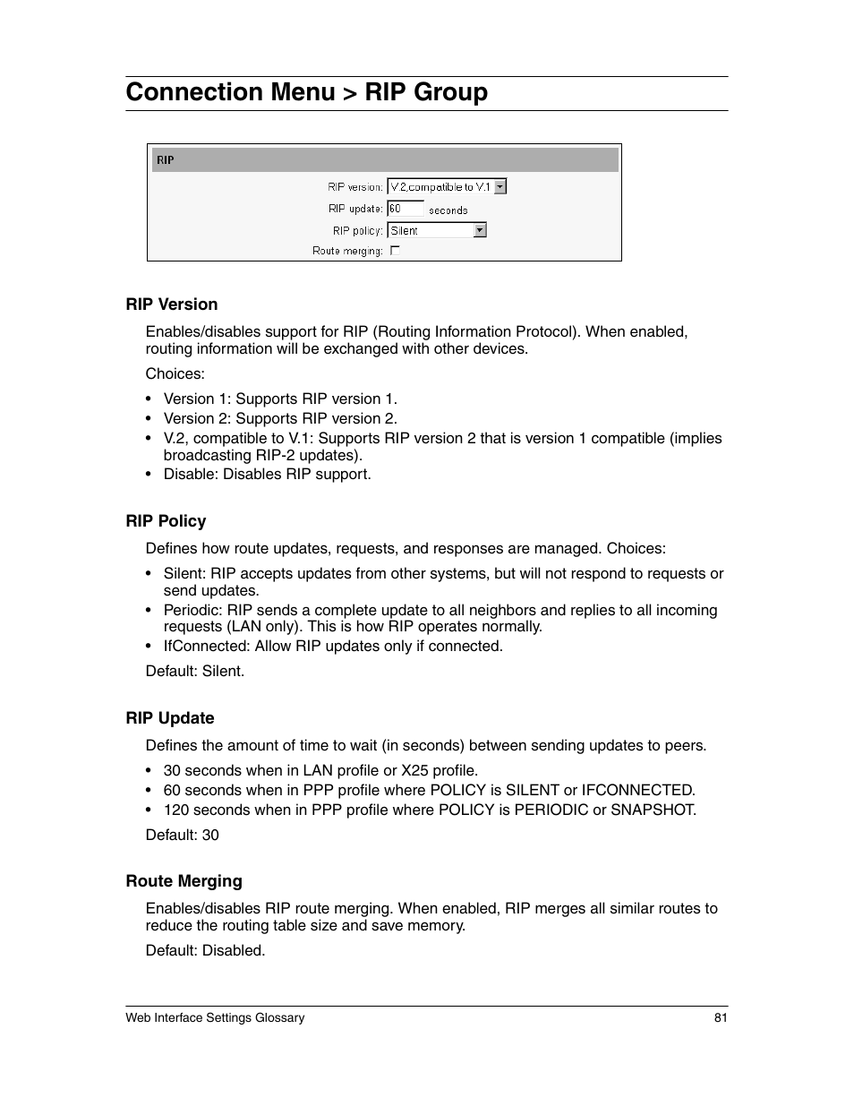 Connection menu > rip group | Eicon Networks 1550 User Manual | Page 81 / 157