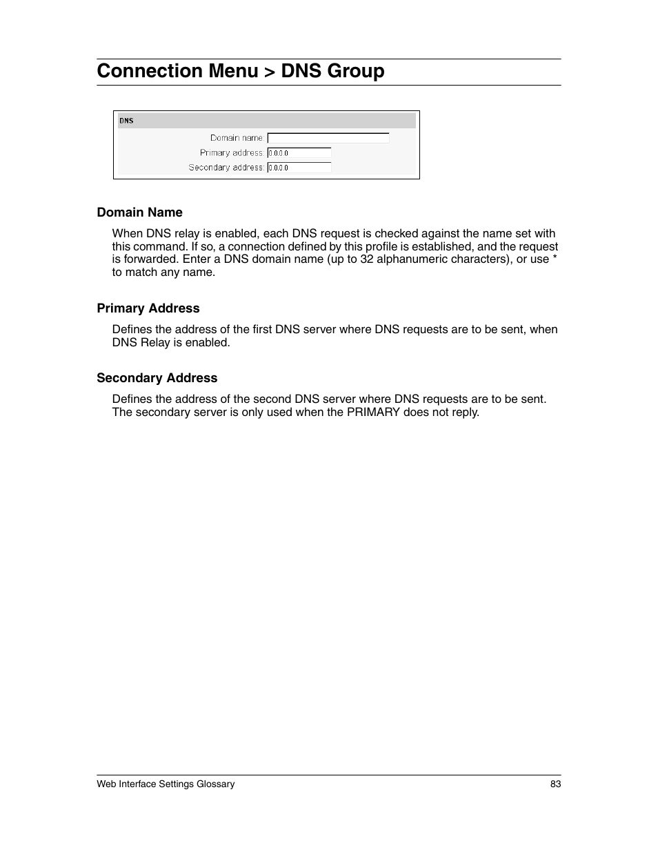 Connection menu > dns group | Eicon Networks 1550 User Manual | Page 83 / 157
