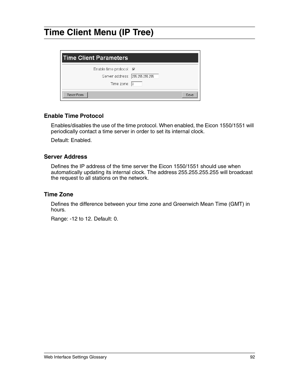 Time client menu (ip tree) | Eicon Networks 1550 User Manual | Page 92 / 157