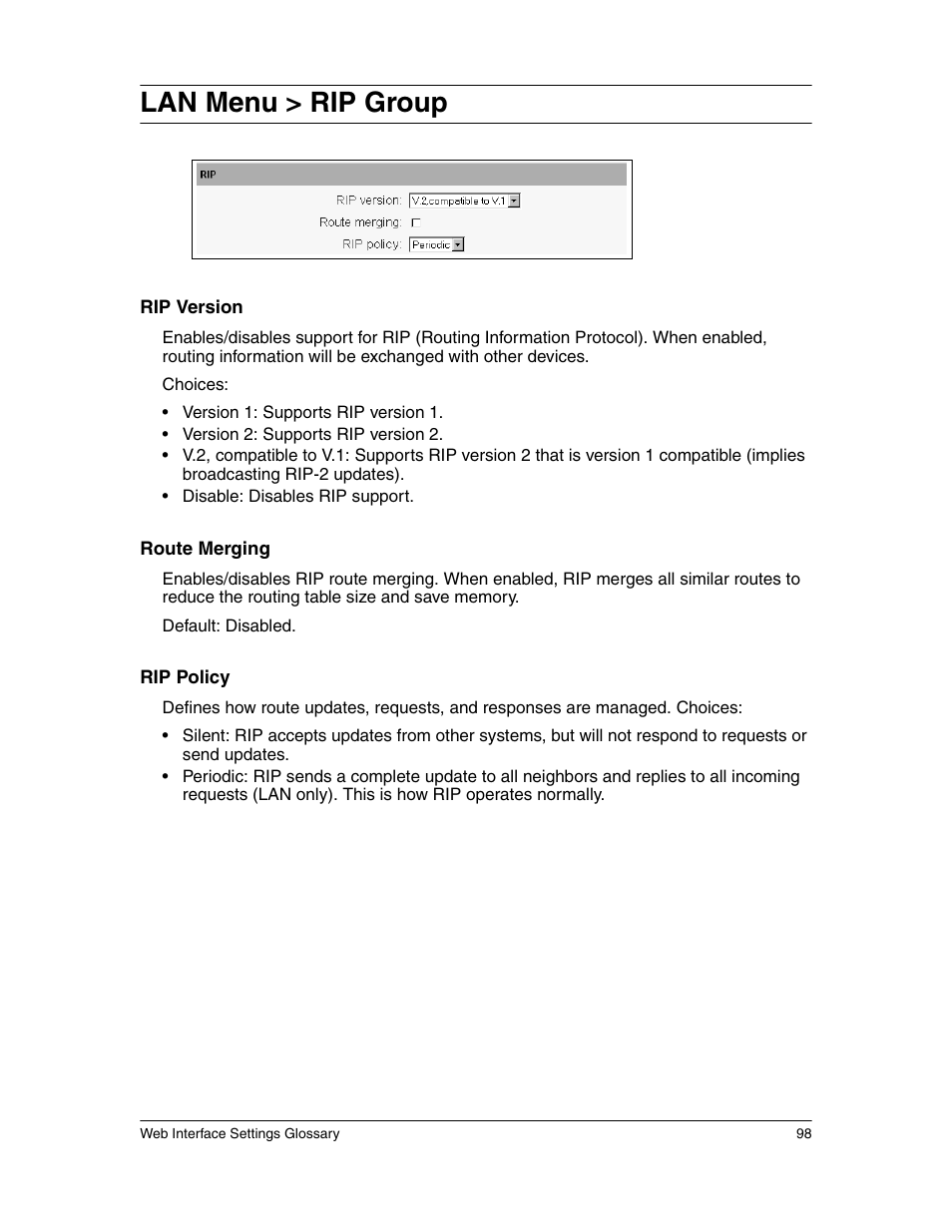 Lan menu > rip group | Eicon Networks 1550 User Manual | Page 98 / 157