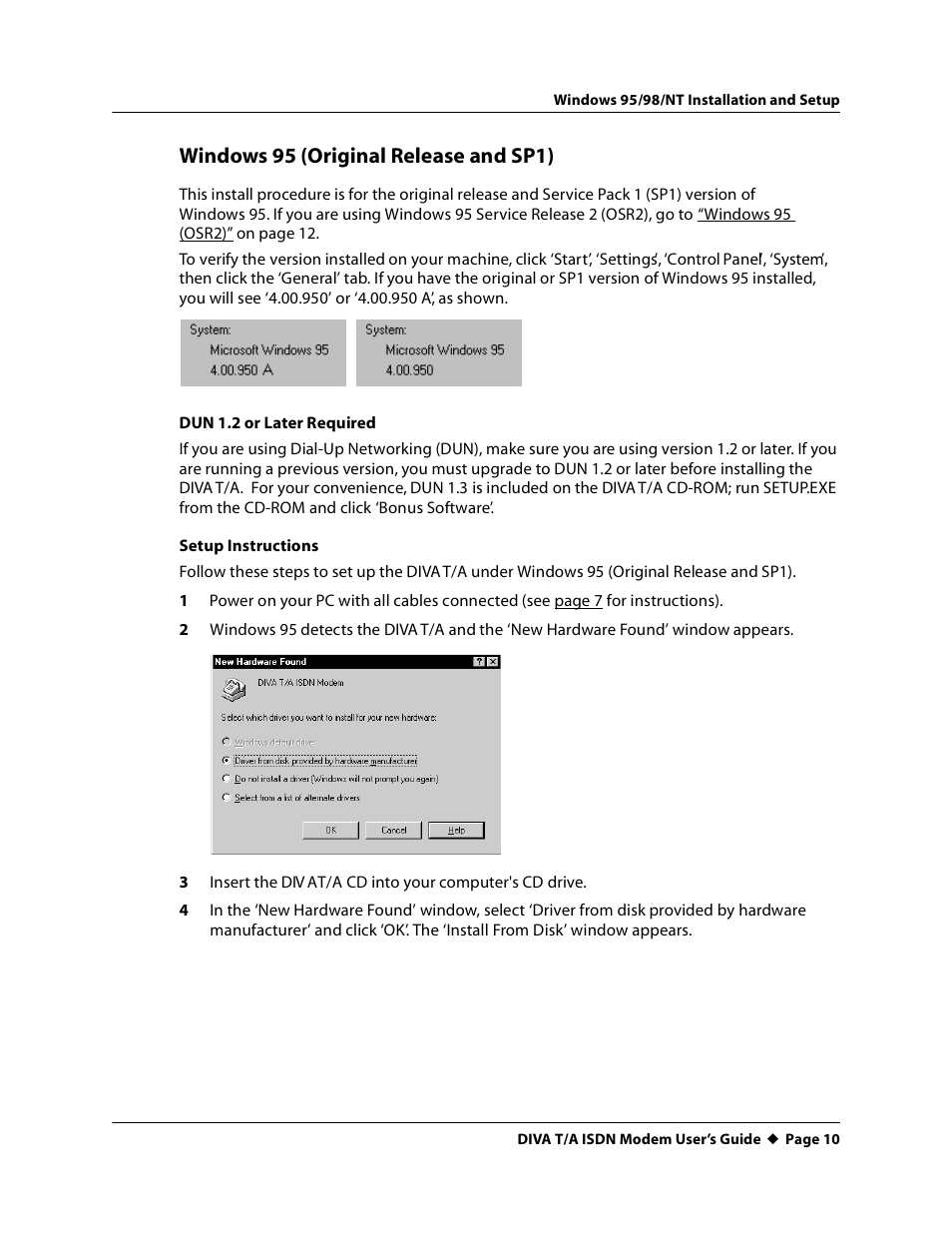 Windows 95 (original release and sp1) | Eicon Networks DIVA T/A ISDN User Manual | Page 10 / 146