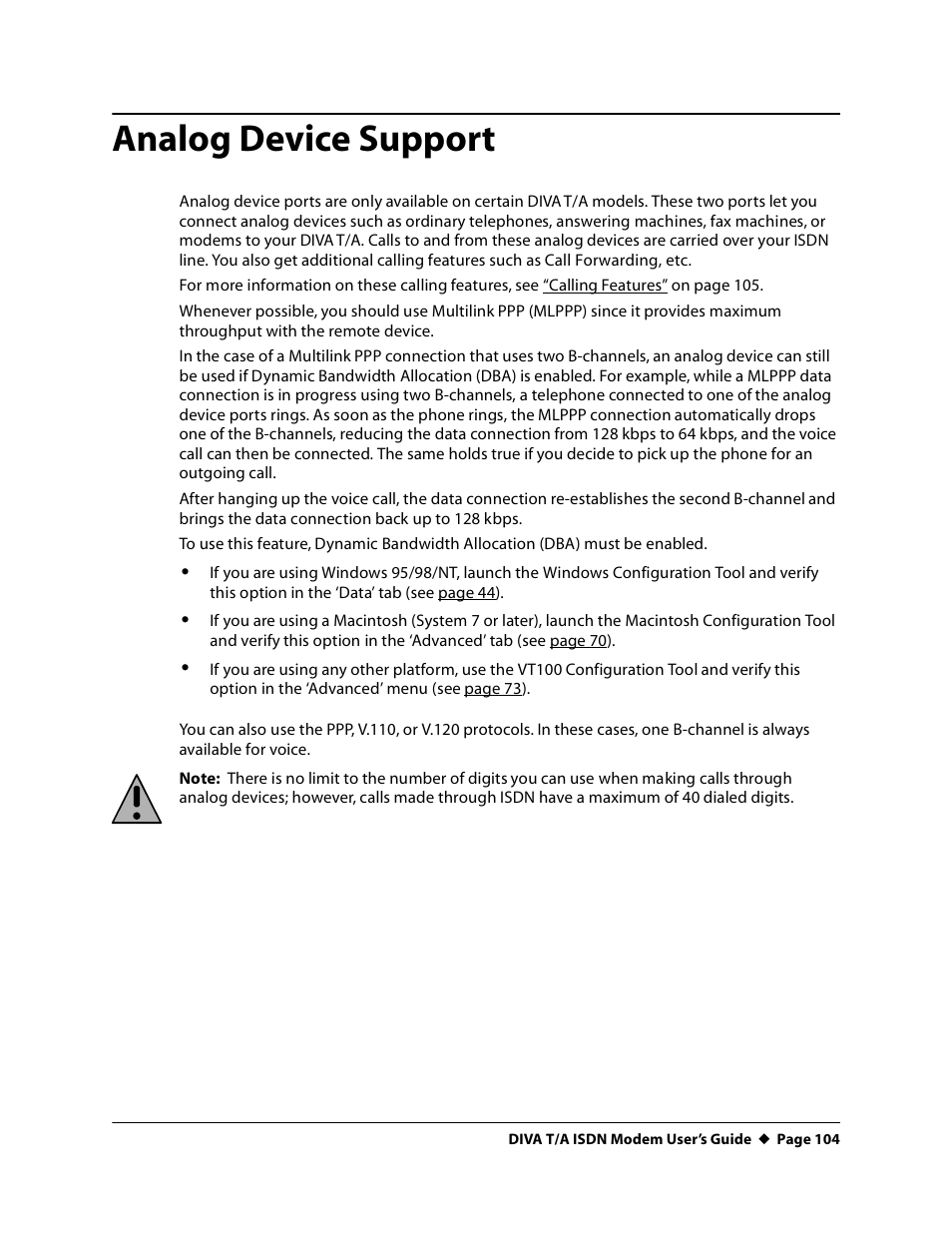 Analog device support | Eicon Networks DIVA T/A ISDN User Manual | Page 104 / 146