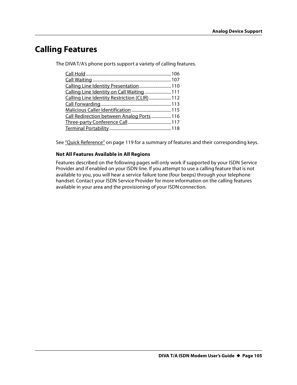 Calling features | Eicon Networks DIVA T/A ISDN User Manual | Page 105 / 146