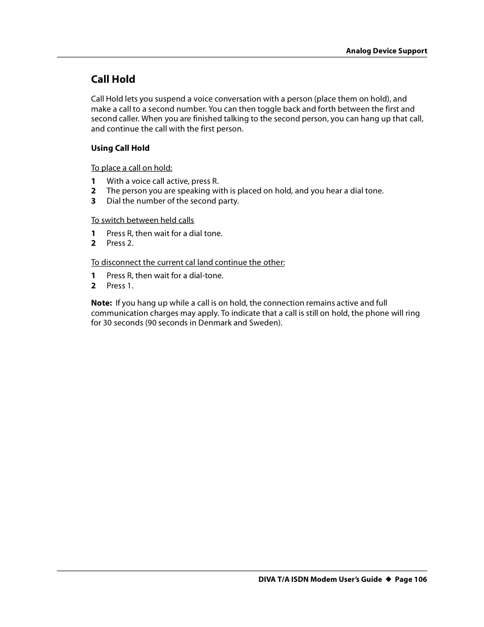 Call hold | Eicon Networks DIVA T/A ISDN User Manual | Page 106 / 146