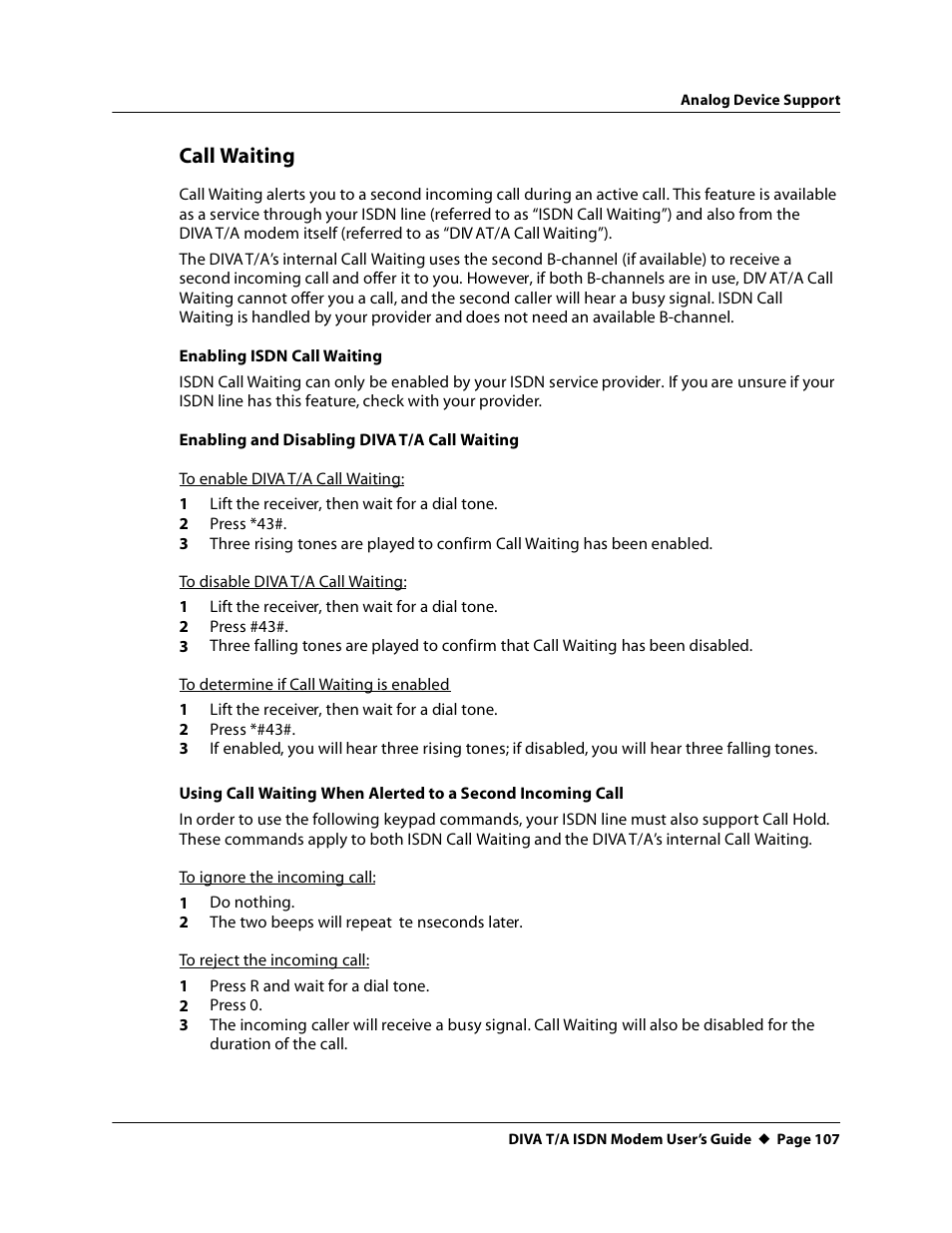 Call waiting | Eicon Networks DIVA T/A ISDN User Manual | Page 107 / 146