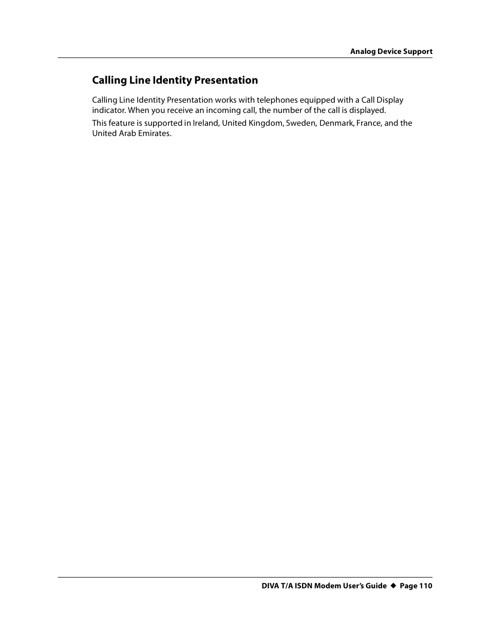 Calling line identity presentation | Eicon Networks DIVA T/A ISDN User Manual | Page 110 / 146