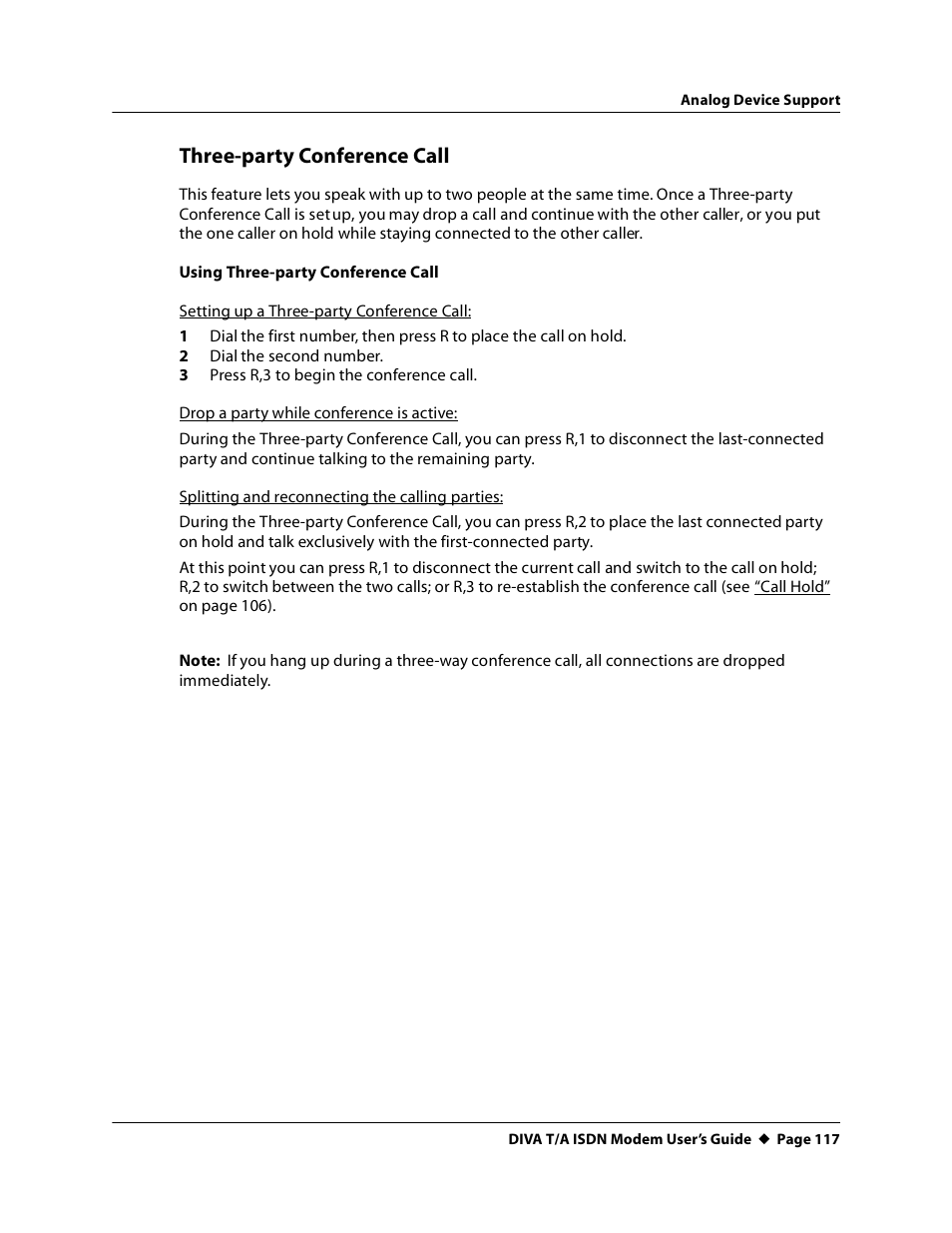 Three-party conference call | Eicon Networks DIVA T/A ISDN User Manual | Page 117 / 146