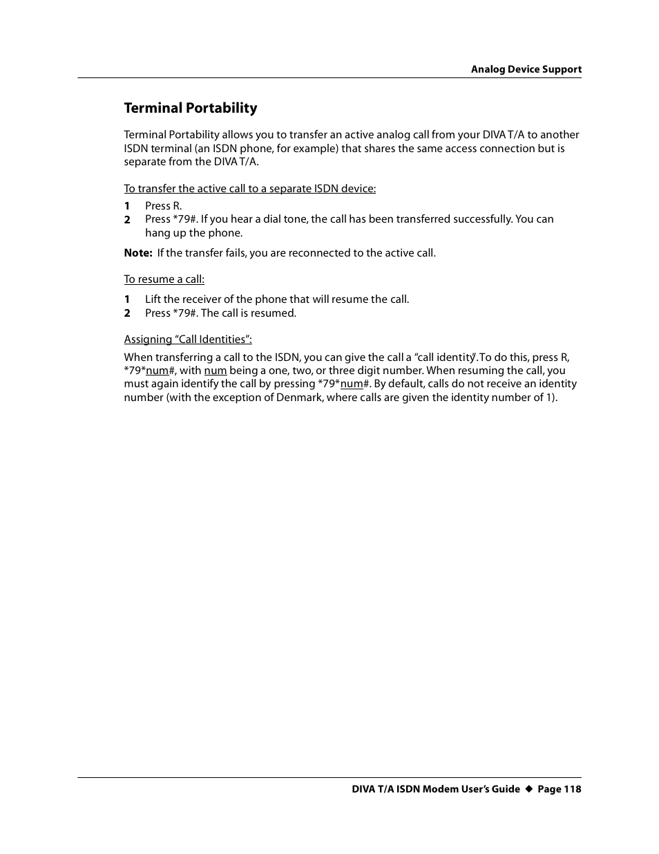 Terminal portability | Eicon Networks DIVA T/A ISDN User Manual | Page 118 / 146