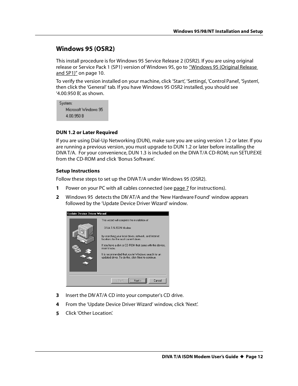 Windows 95 (osr2) | Eicon Networks DIVA T/A ISDN User Manual | Page 12 / 146