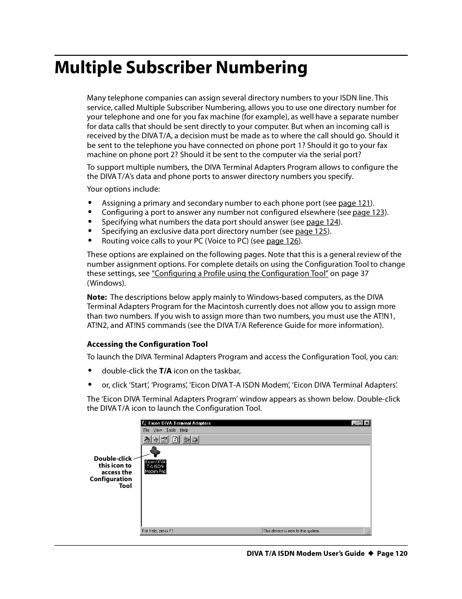 Multiple subscriber numbering | Eicon Networks DIVA T/A ISDN User Manual | Page 120 / 146