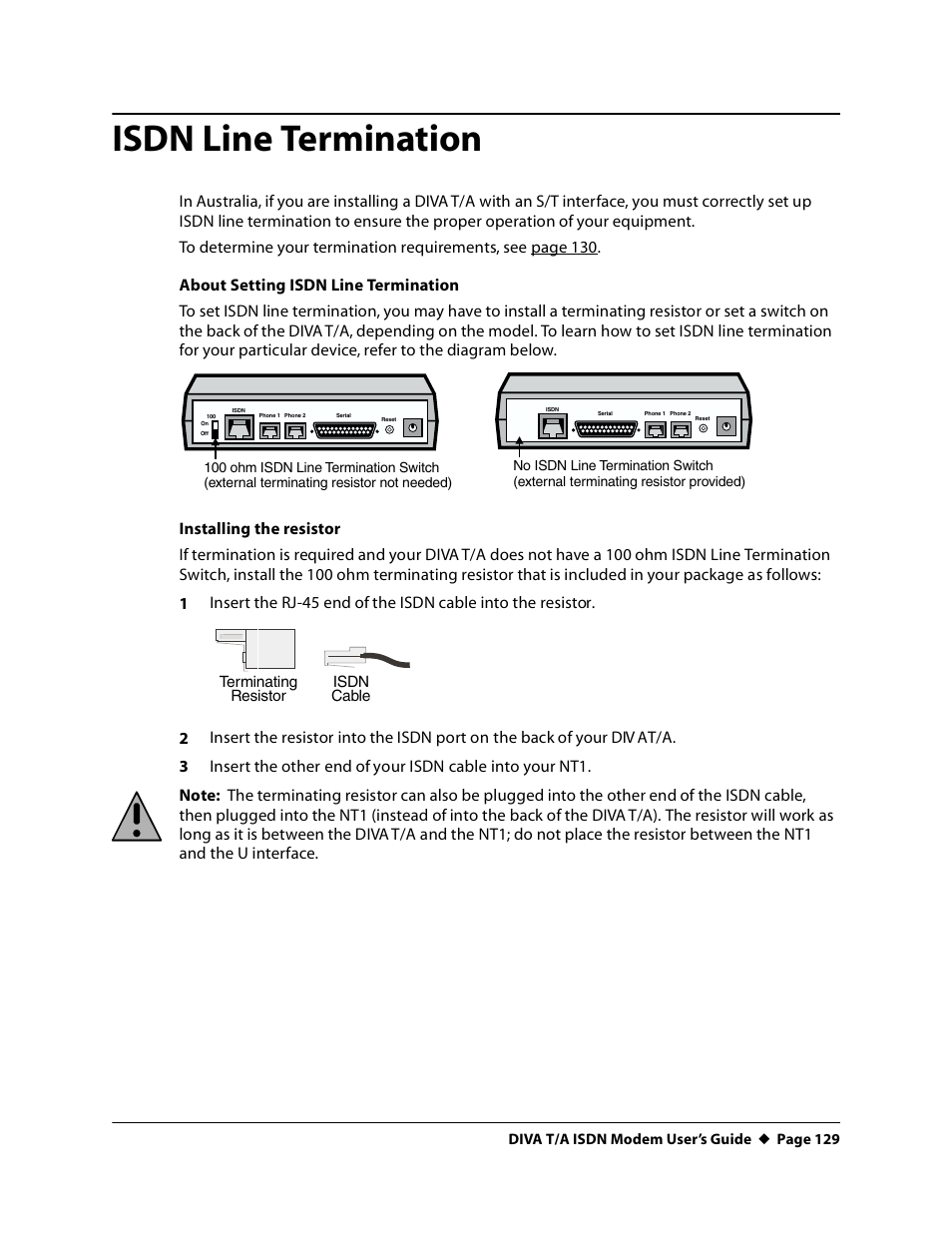 Isdn line termination | Eicon Networks DIVA T/A ISDN User Manual | Page 129 / 146
