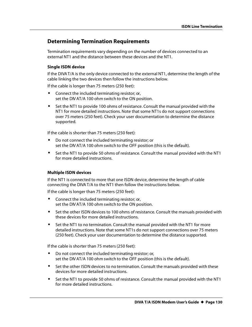 Determining termination requirements | Eicon Networks DIVA T/A ISDN User Manual | Page 130 / 146
