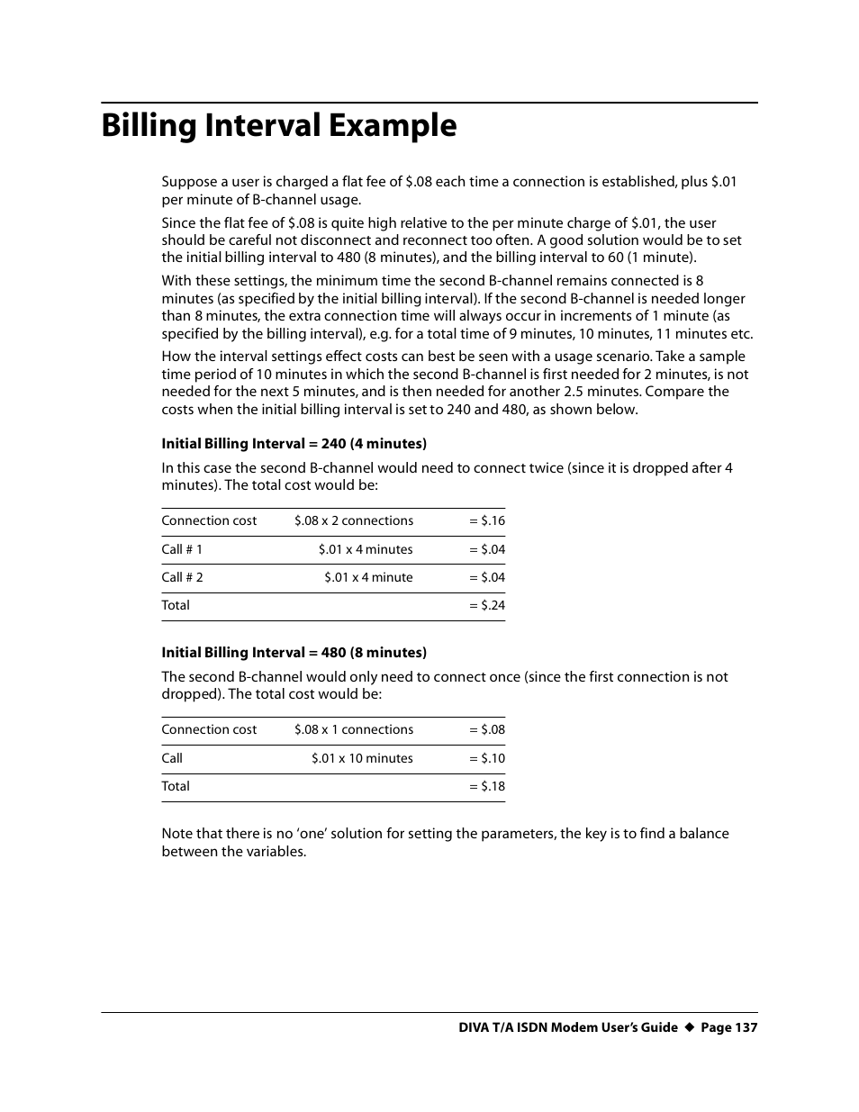 Billing interval example | Eicon Networks DIVA T/A ISDN User Manual | Page 137 / 146