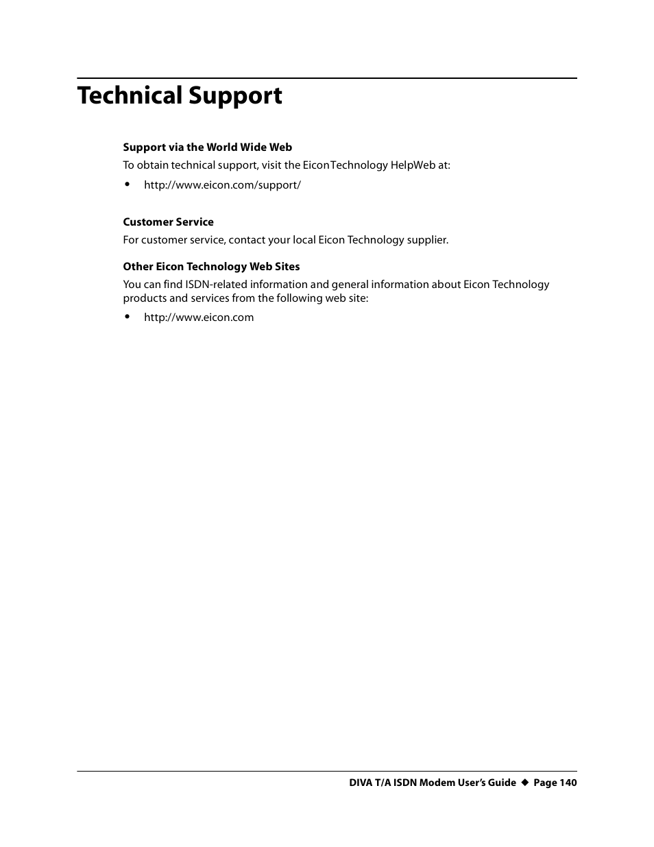 Technical support | Eicon Networks DIVA T/A ISDN User Manual | Page 140 / 146