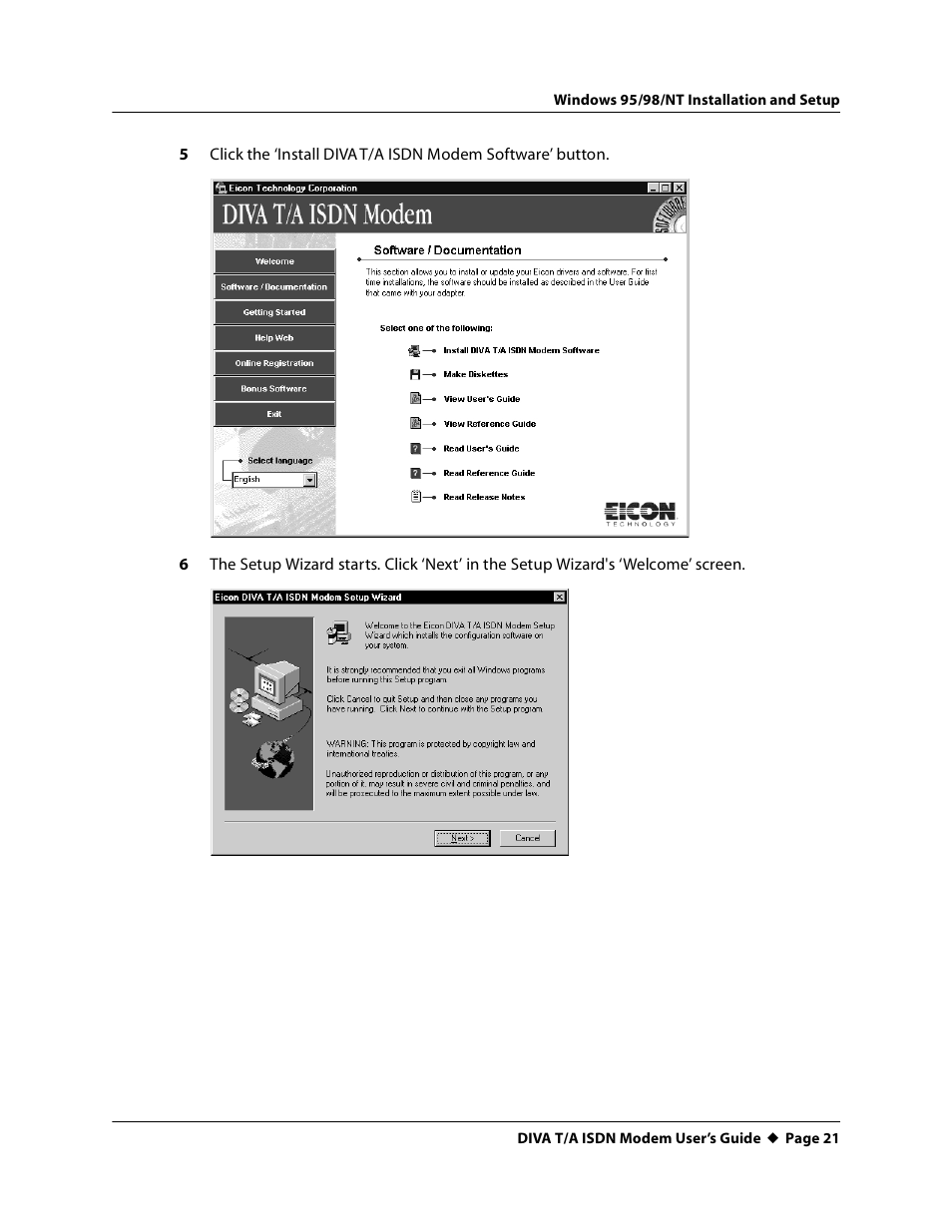 Eicon Networks DIVA T/A ISDN User Manual | Page 21 / 146