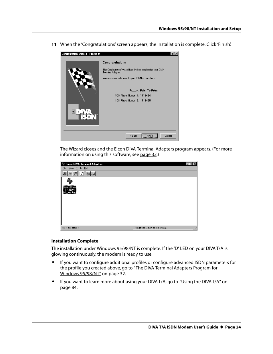Eicon Networks DIVA T/A ISDN User Manual | Page 24 / 146