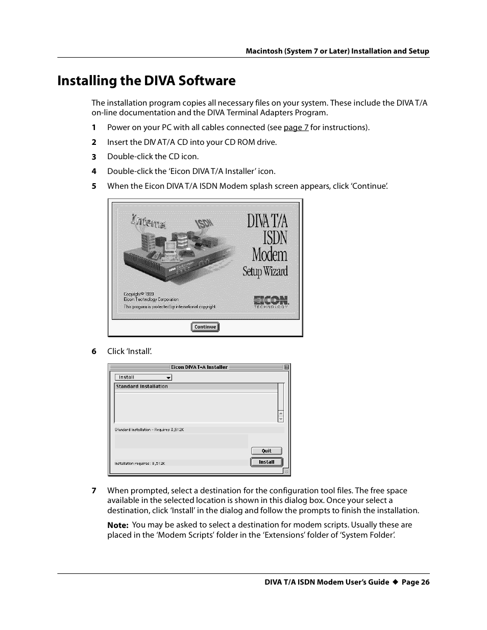 Installing the diva software | Eicon Networks DIVA T/A ISDN User Manual | Page 26 / 146