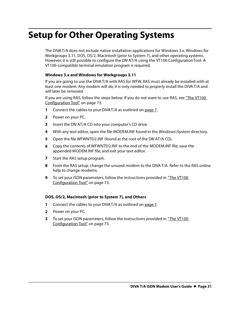 Setup for other operating systems | Eicon Networks DIVA T/A ISDN User Manual | Page 31 / 146