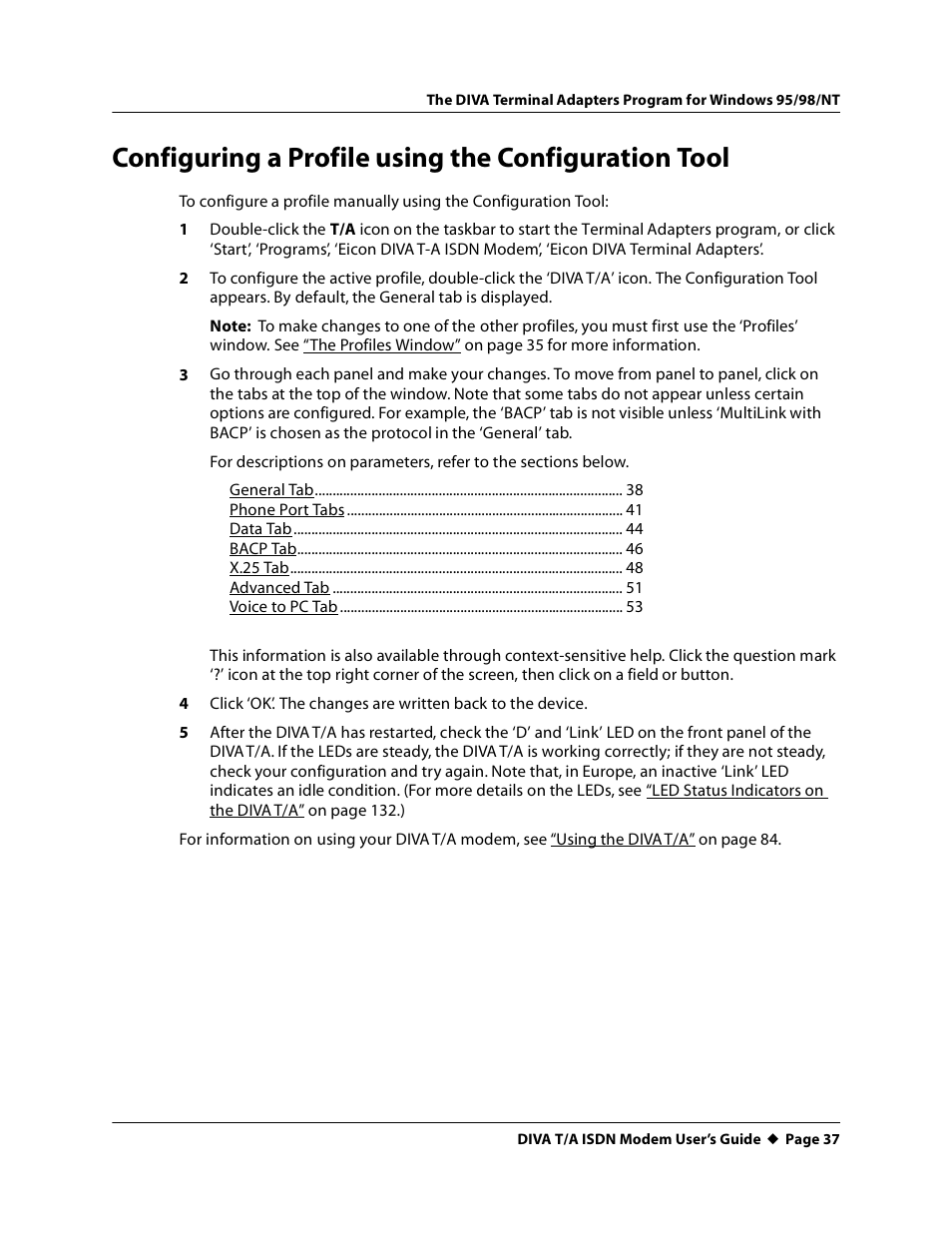 Configuring a profile using the configuration tool | Eicon Networks DIVA T/A ISDN User Manual | Page 37 / 146
