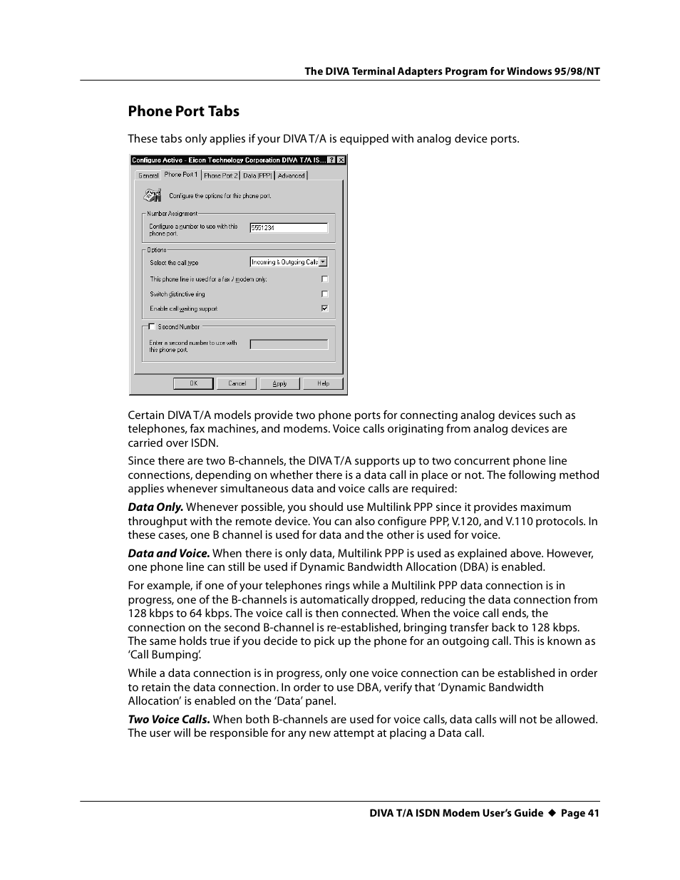 Phone port tabs | Eicon Networks DIVA T/A ISDN User Manual | Page 41 / 146