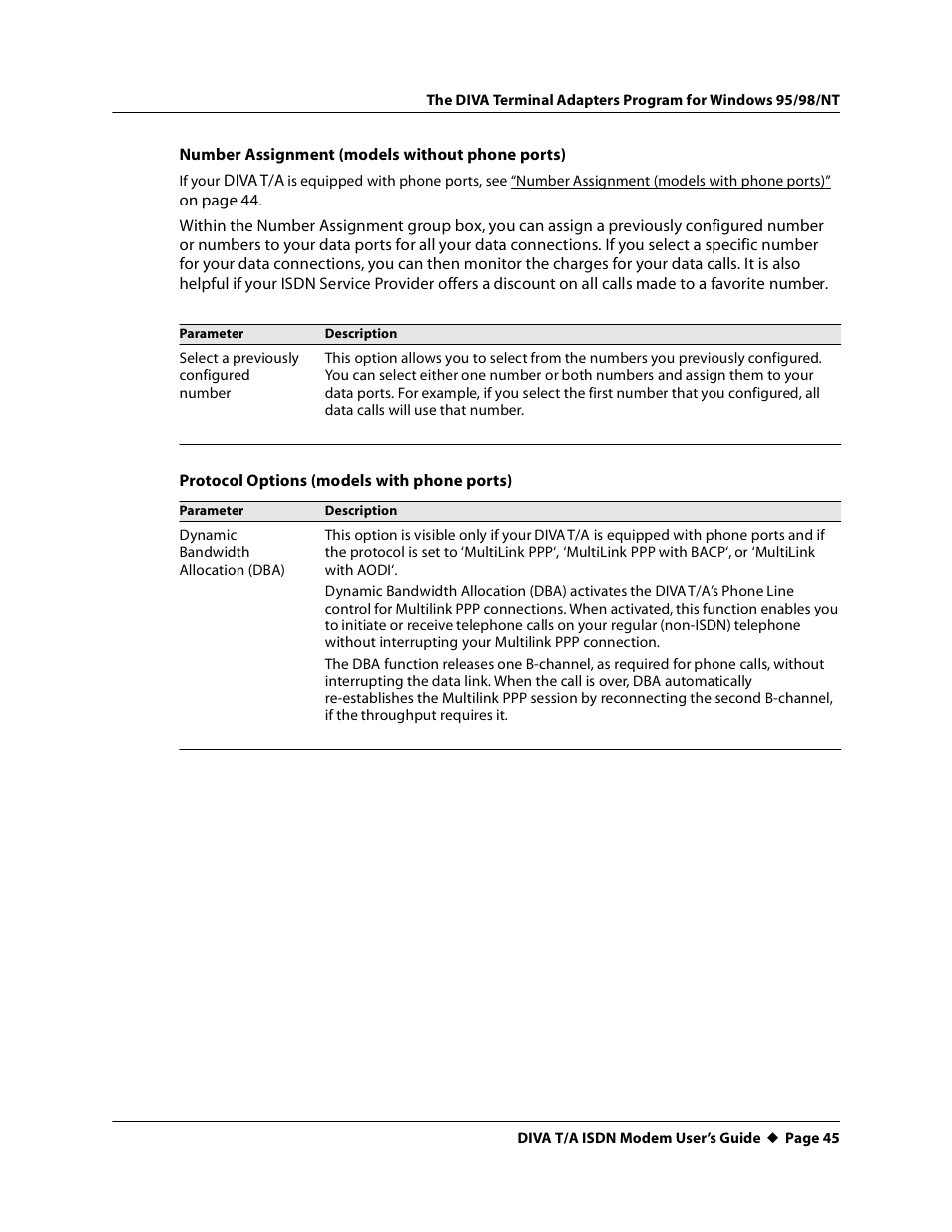 Ee “number assignment (models without phone ports) | Eicon Networks DIVA T/A ISDN User Manual | Page 45 / 146