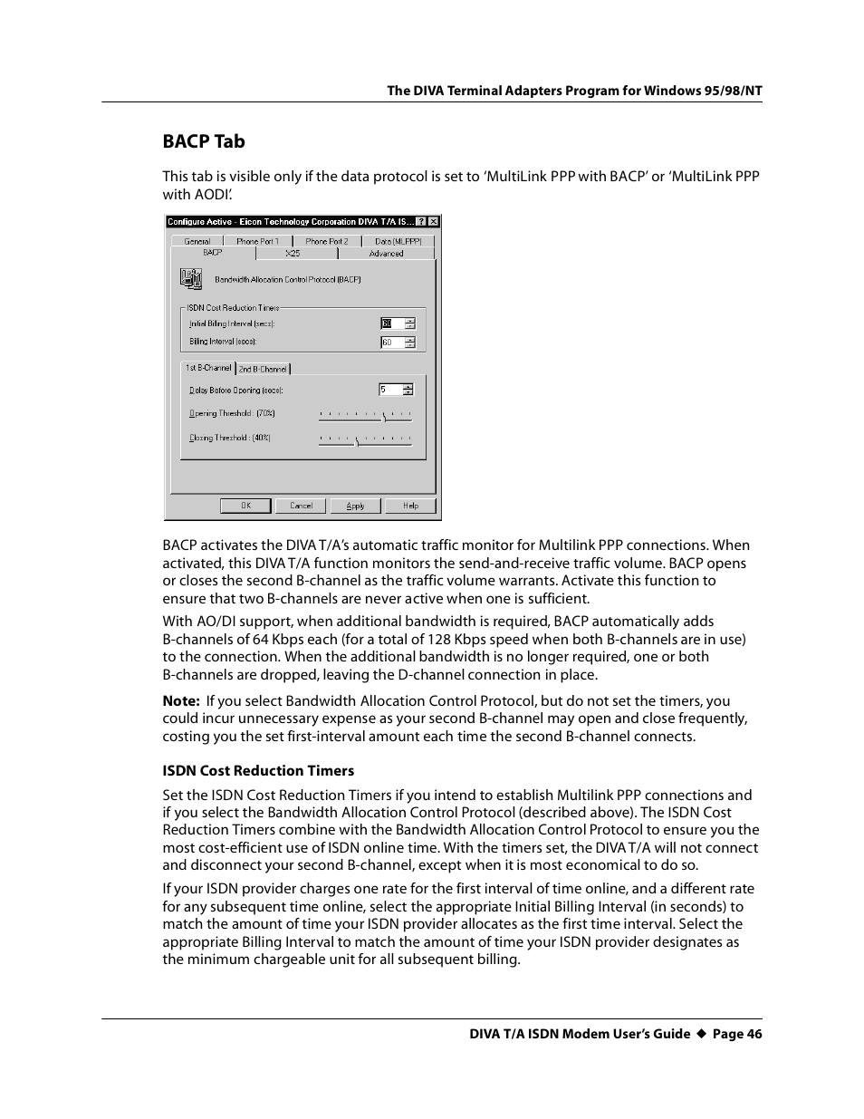Bacp tab | Eicon Networks DIVA T/A ISDN User Manual | Page 46 / 146