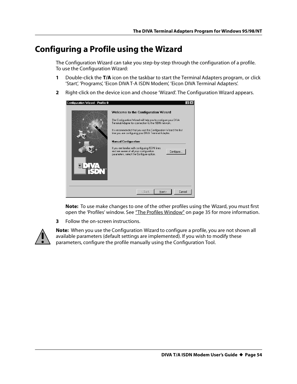 Configuring a profile using the wizard | Eicon Networks DIVA T/A ISDN User Manual | Page 54 / 146