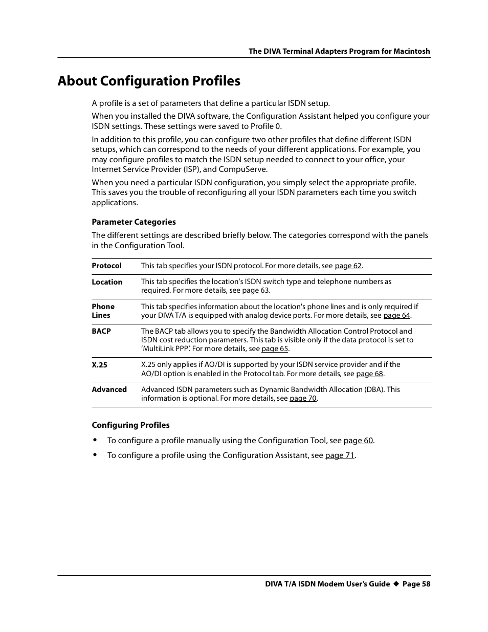About configuration profiles | Eicon Networks DIVA T/A ISDN User Manual | Page 58 / 146