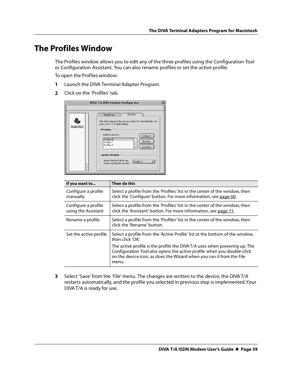 The profiles window | Eicon Networks DIVA T/A ISDN User Manual | Page 59 / 146