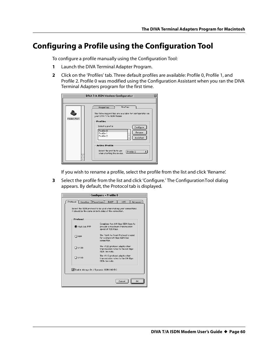 Configuring a profile using the configuration tool | Eicon Networks DIVA T/A ISDN User Manual | Page 60 / 146