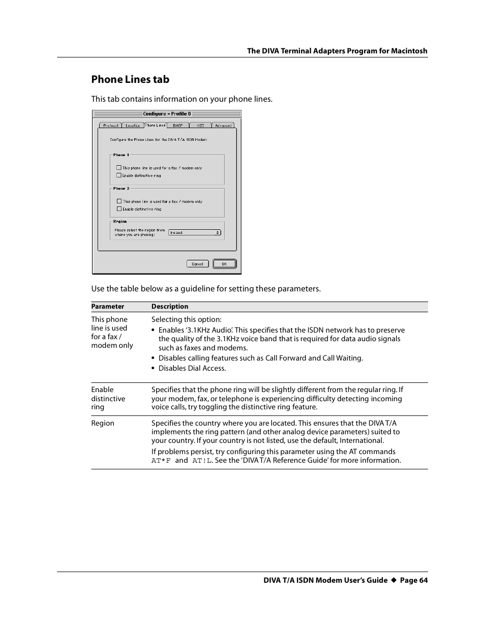 Phone lines tab | Eicon Networks DIVA T/A ISDN User Manual | Page 64 / 146