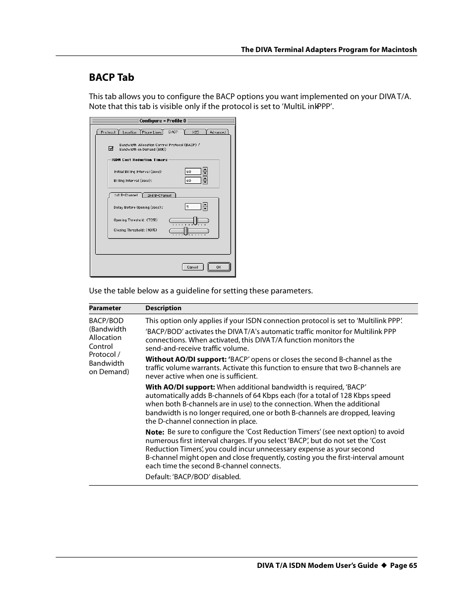 Bacp tab | Eicon Networks DIVA T/A ISDN User Manual | Page 65 / 146