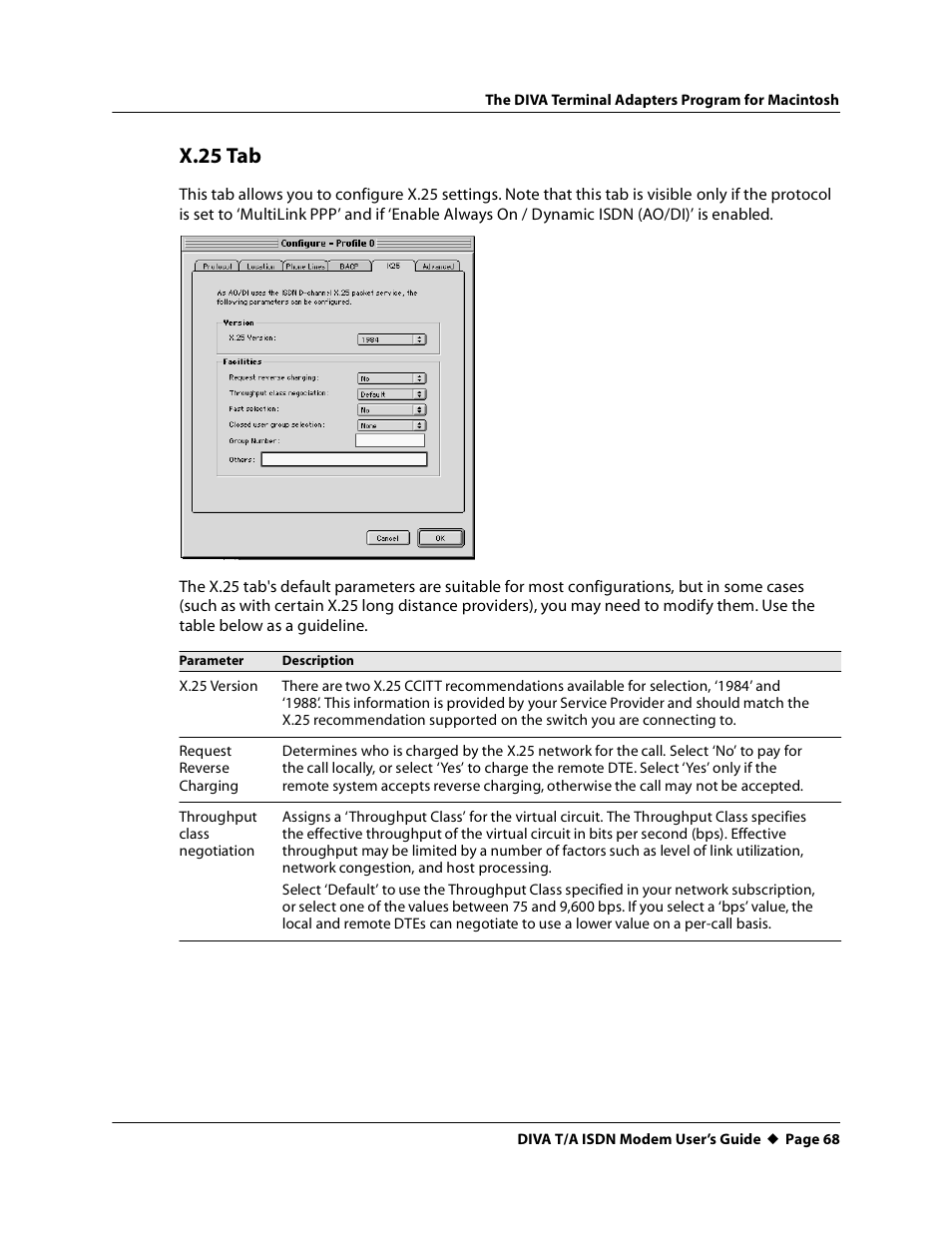 X.25 tab | Eicon Networks DIVA T/A ISDN User Manual | Page 68 / 146