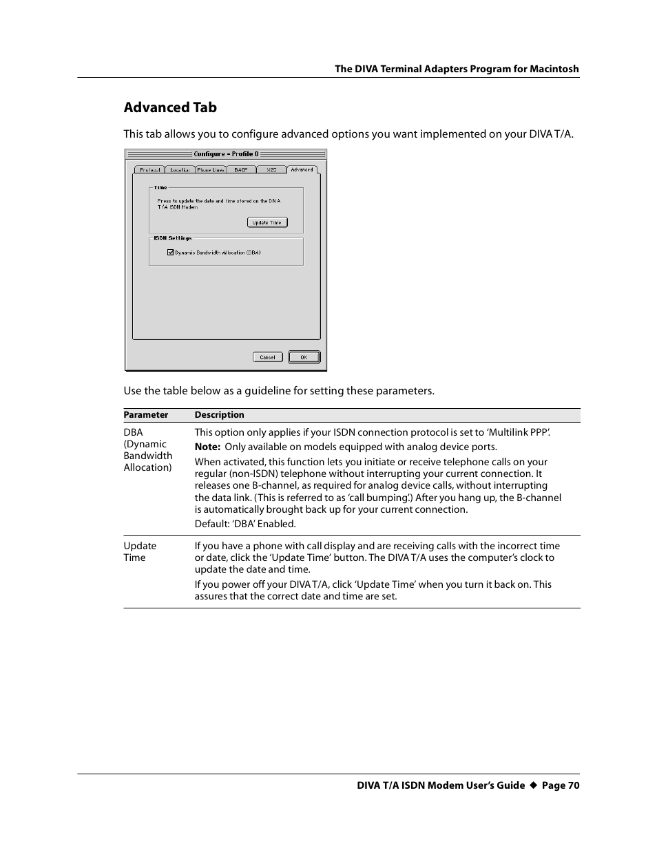 Advanced tab | Eicon Networks DIVA T/A ISDN User Manual | Page 70 / 146