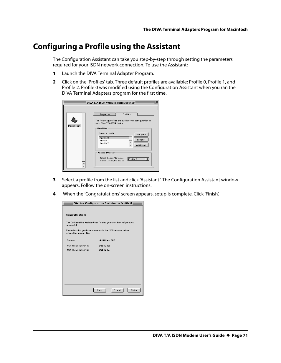 Configuring a profile using the assistant | Eicon Networks DIVA T/A ISDN User Manual | Page 71 / 146