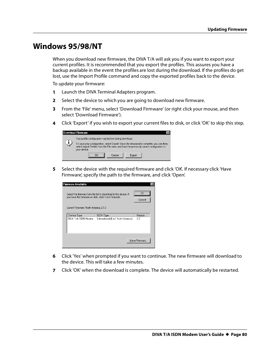 Windows 95/98/nt | Eicon Networks DIVA T/A ISDN User Manual | Page 80 / 146