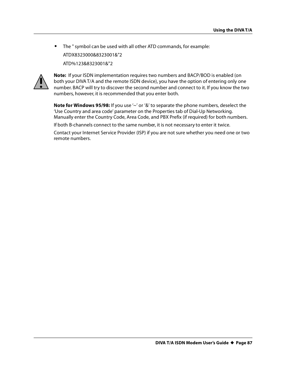 Eicon Networks DIVA T/A ISDN User Manual | Page 87 / 146